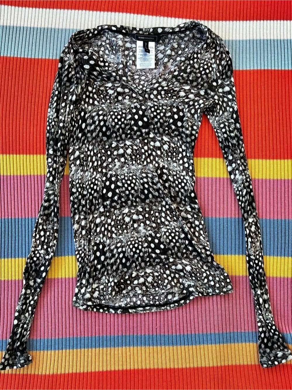 2000s deer print stretchy long sleeve v neck